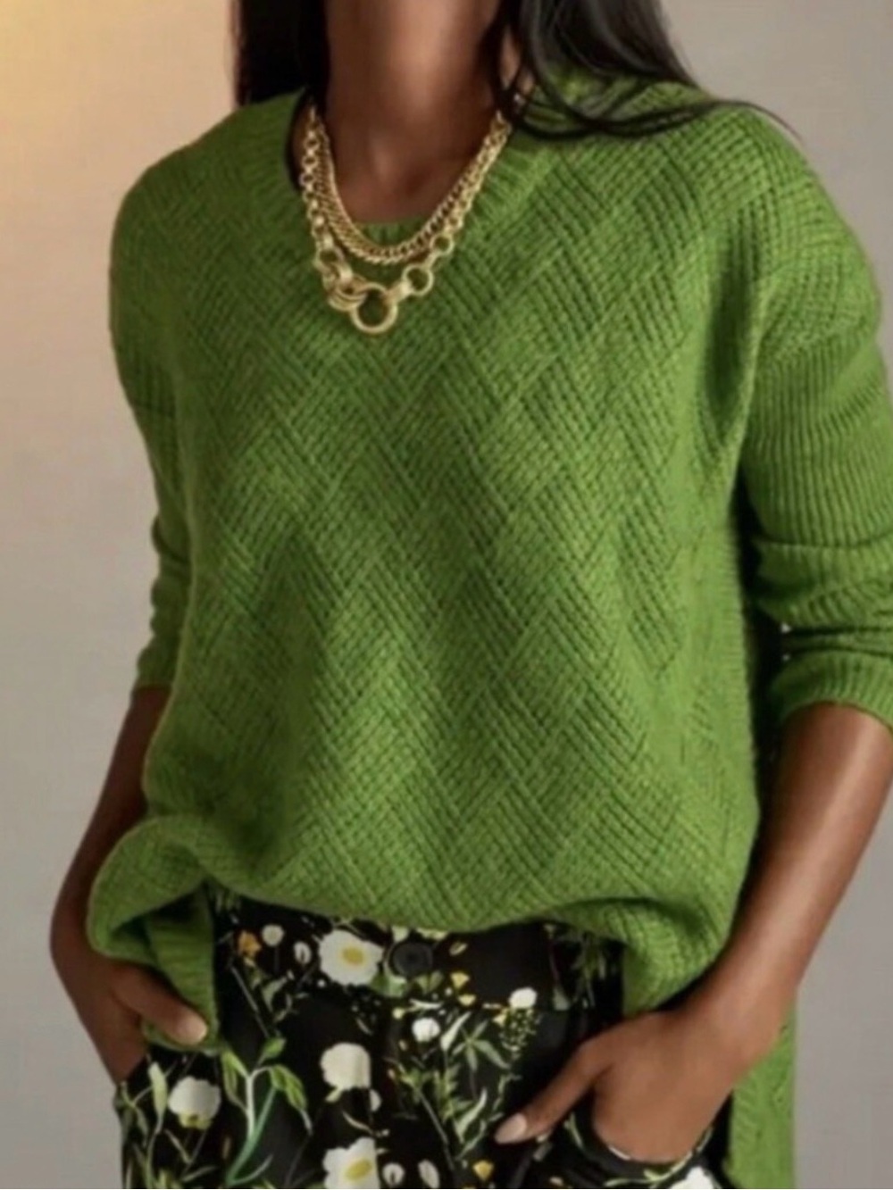Cabi Basket Weave Pullover Sweater in grass green size Medium